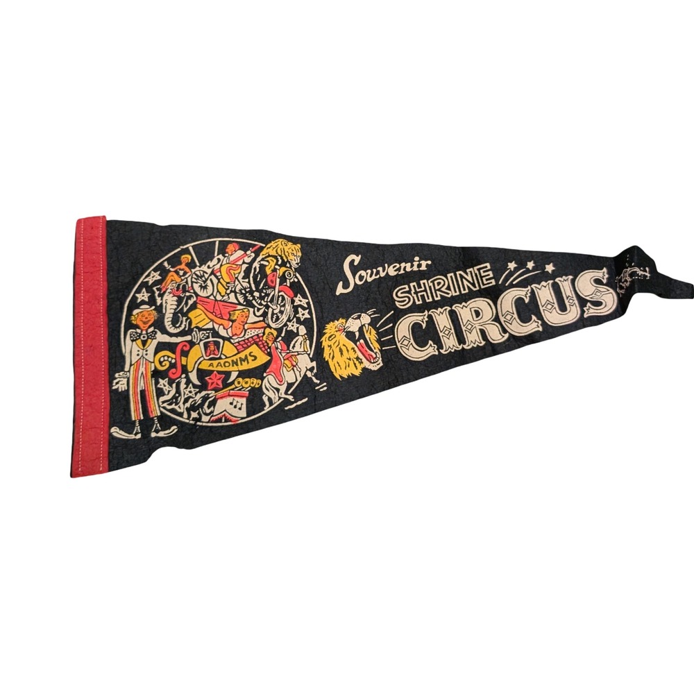 Vintage Souvenir Shrine Circus Felt Pennant Black AAONMS Lion Americana Decor